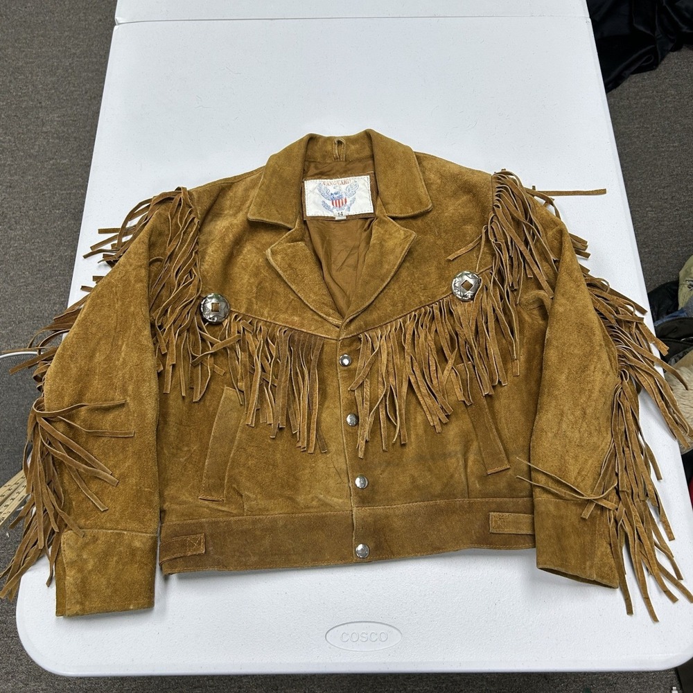 Vanguard Fringe Suede Jacket Womens 14 Tan Western Concho Leather Vintage
